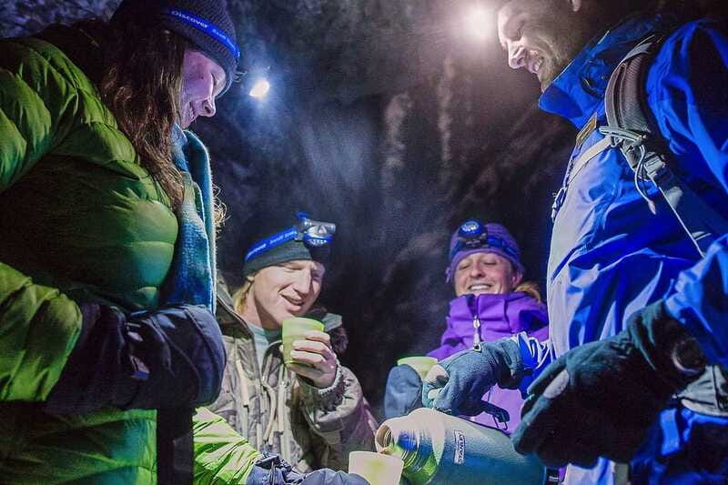Banff: Johnston Canyon Evening Icewalk - The frozen lower falls and the natural cave