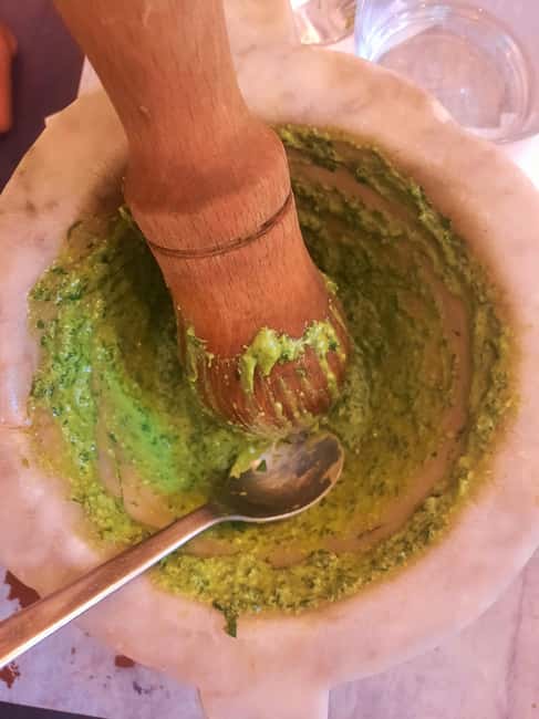 Cinque Terre: Pesto Making Class with Wine and Food Tasting - Tasting wine, cheese, oils, and focaccia