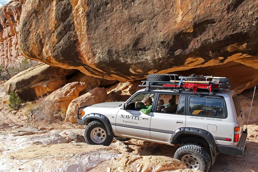 From Moab: Canyonlands Needle District 4x4 Tour - Newspaper Rock and the road into the backcountry