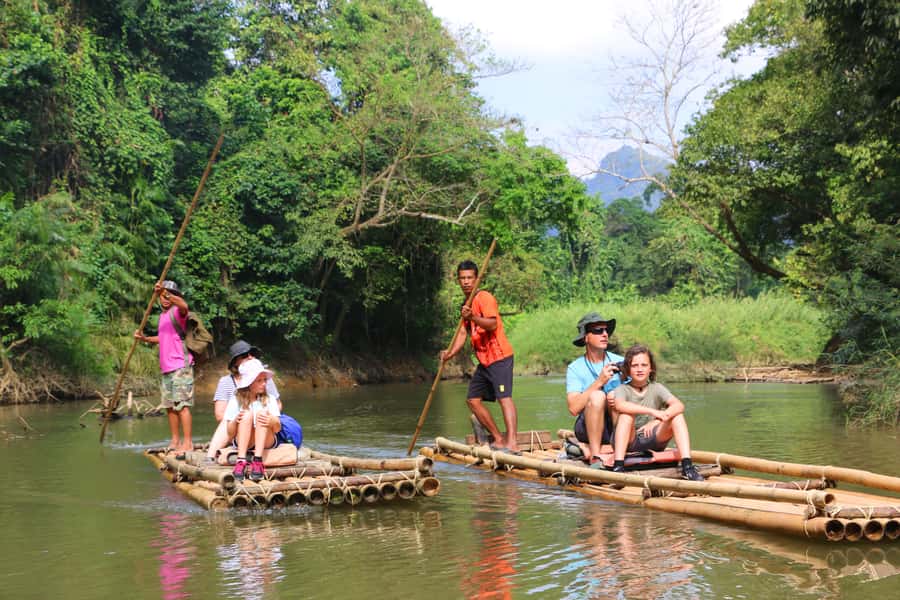 Khao Lak: Khao Sok Bamboo Rafting and Elephant Bathing Trip - Phanthurat Temple and monkeys