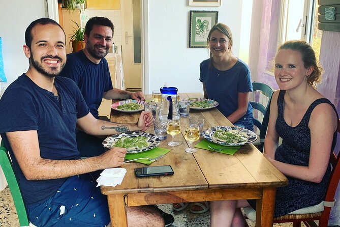 Pasta, Pesto and Tiramisu class Riomaggiore, Cinque Terre - Sitting down to eat what you made
