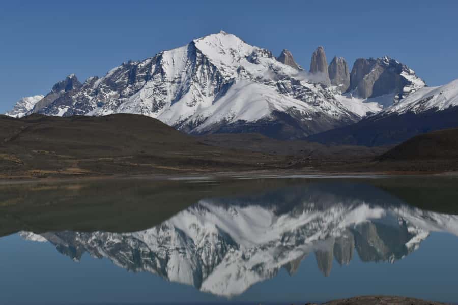 Torres del Paine: Full Day Excursion Torres del Paine + Milodon Cave. - Sarmiento Lake and the first view of the Paine range